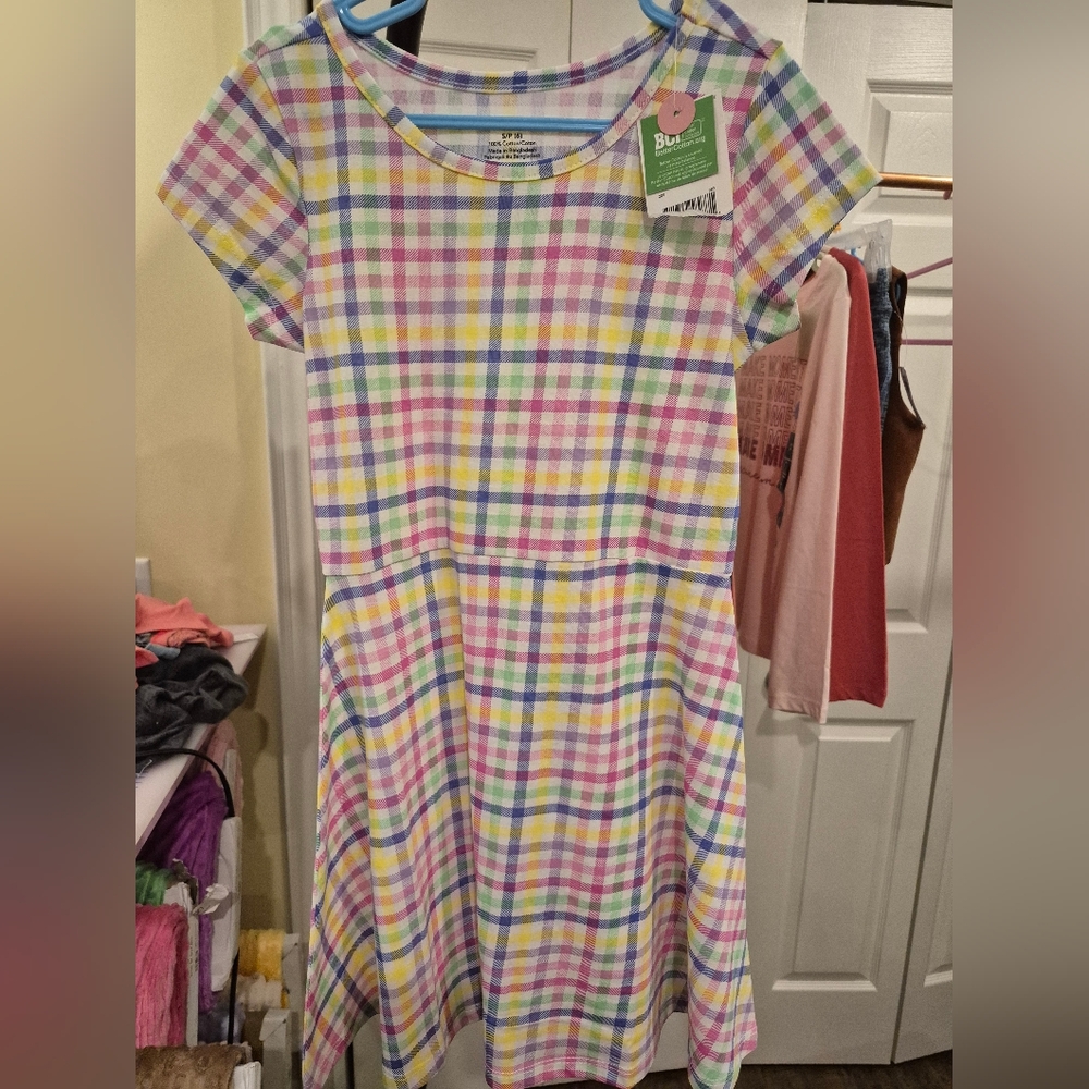 George Girls‎ Short Sleeve Dress Pink Yellow Blue Plaid Size 6 NWT
